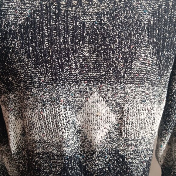 Vtg Mens Large Sweater International Abstract Pattern Knit Crewneck 90's Fleck - Picture 3 of 9